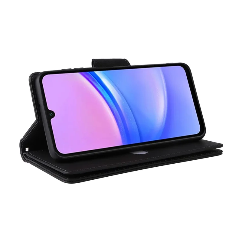 For Samsung Galaxy A17 5G Case Zipper Wallet Rivet Decor Leather Phone Cover with Wrist Strap - Black