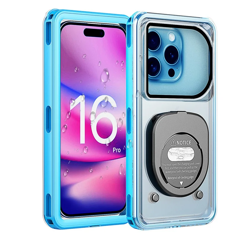 Compra a granel para funda iPhone 16 Pro resistente al agua IP68 con pantalla táctil para teléfono sumergible, antipolvo y antinieve - Azul cielo