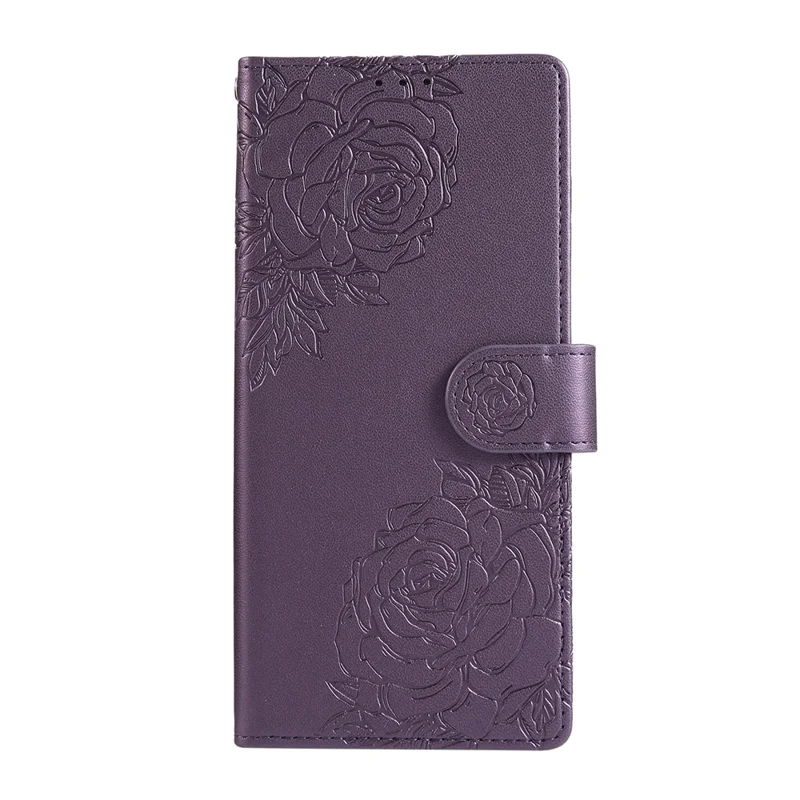 Étui pour Samsung Galaxy A17 5G / A26 5G Motif Fleur Rose en Cuir PU avec Portefeuille, 3 Emplacements pour Cartes et Dragonne - Violet Foncé