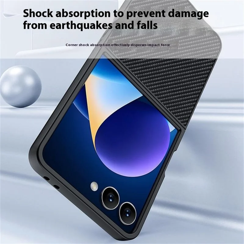 For Samsung Galaxy Z Flip7 5G Case Carbon Fiber Texture Leather + PC Anti-Drop Folding Phone Cover - Black