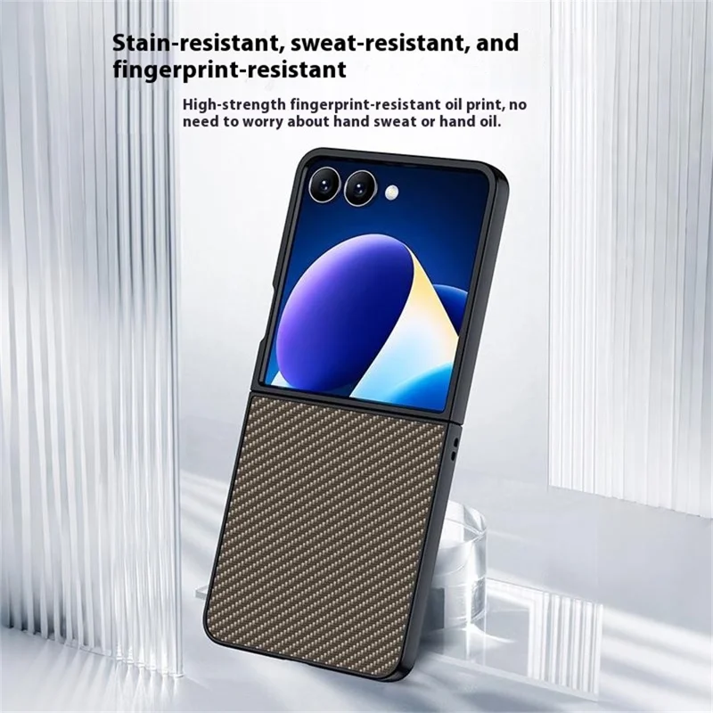 For Samsung Galaxy Z Flip7 5G Case Carbon Fiber Texture Leather + PC Anti-Drop Folding Phone Cover - Black