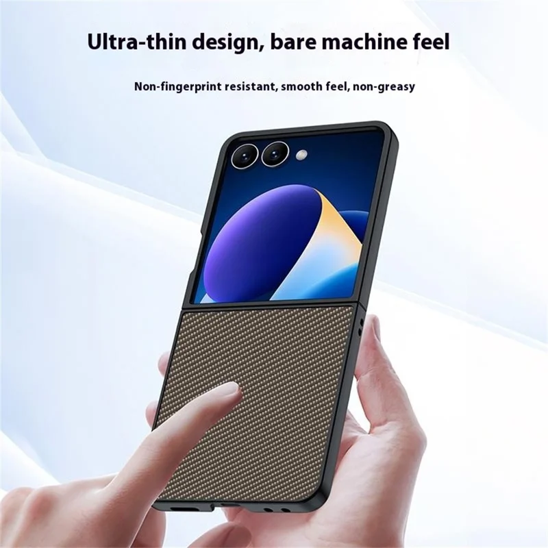 For Samsung Galaxy Z Flip7 5G Case Carbon Fiber Texture Leather + PC Anti-Drop Folding Phone Cover - Black