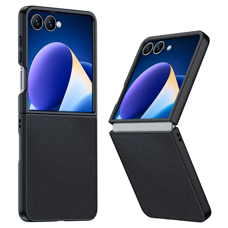 Pour Samsung Galaxy Z Flip7 5G Étui en cuir PU enduit de PC Anti-chute Housse de téléphone pliante - Noir