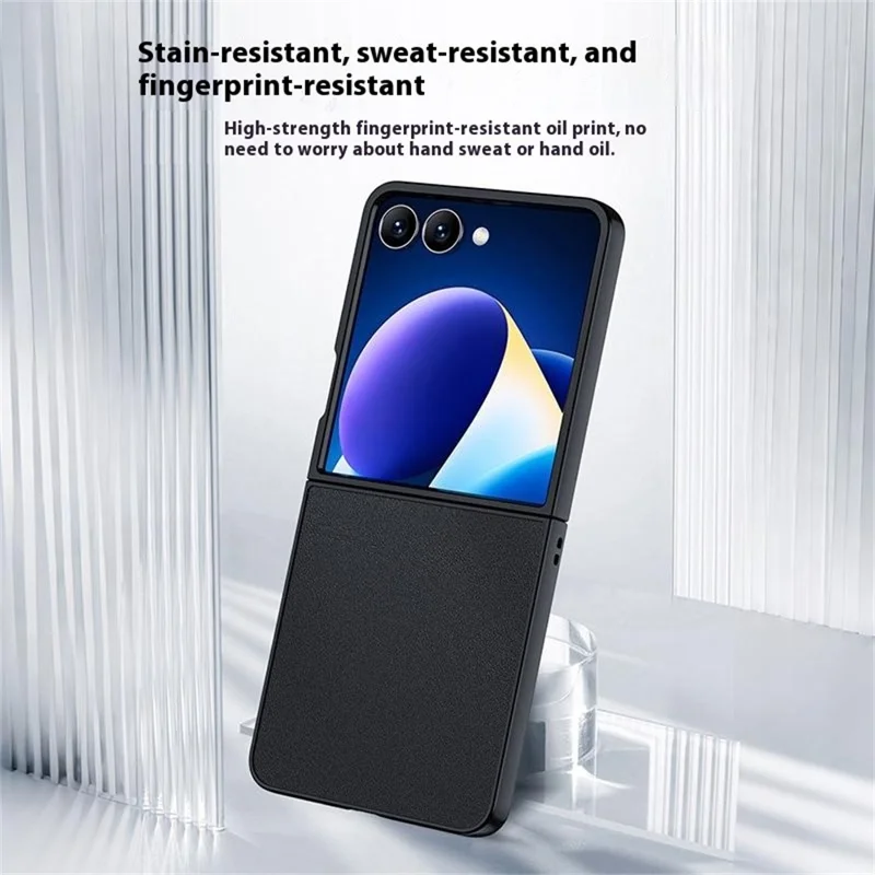 Pour Samsung Galaxy Z Flip7 5G Étui en cuir PU enduit de PC Anti-chute Housse de téléphone pliante - Noir
