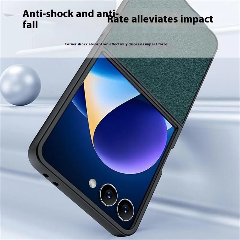 Pour Samsung Galaxy Z Flip7 5G Étui en cuir PU enduit de PC Anti-chute Housse de téléphone pliante - Noir