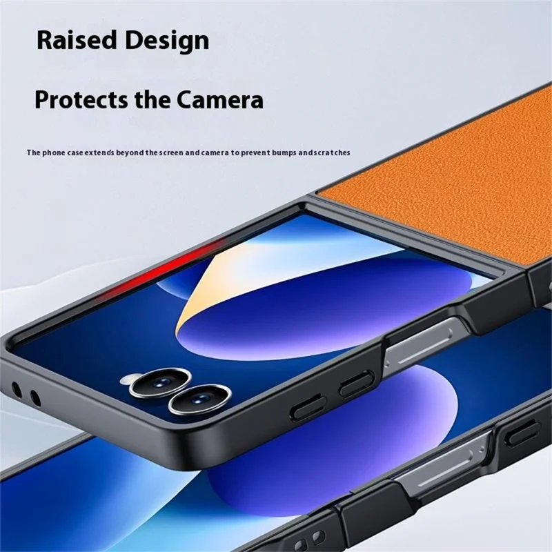 Pour Samsung Galaxy Z Flip7 5G Étui en cuir PU enduit de PC Anti-chute Housse de téléphone pliante - Noir
