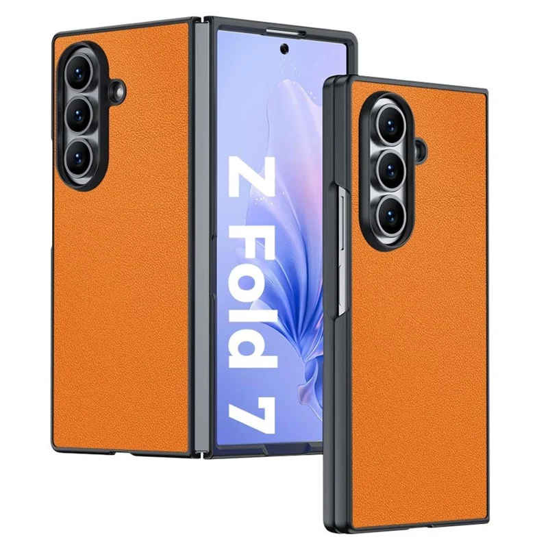 For Samsung Galaxy Z Fold7 5G Case PU Leather Coated PC Anti-Drop Folding Phone Cover - Orange