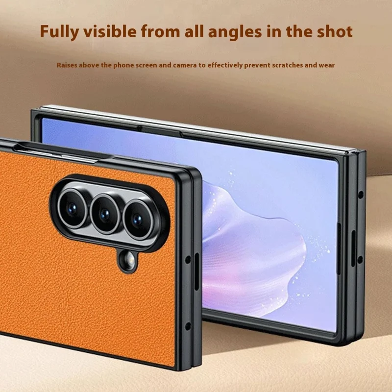 For Samsung Galaxy Z Fold7 5G Case PU Leather Coated PC Anti-Drop Folding Phone Cover - Orange