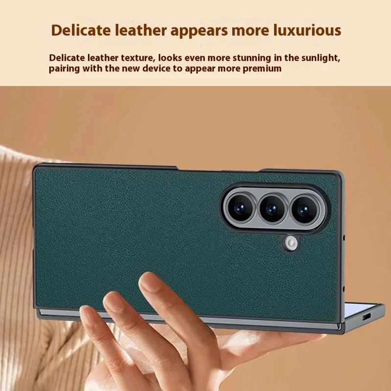 For Samsung Galaxy Z Fold7 5G Case PU Leather Coated PC Anti-Drop Folding Phone Cover - Orange