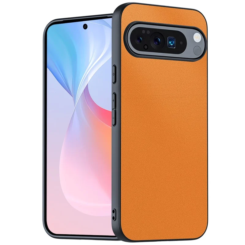 For Google Pixel 10 / Pixel 10 Pro Case PU Leather Coated PC + TPU Anti-Drop Phone Cover - Orange