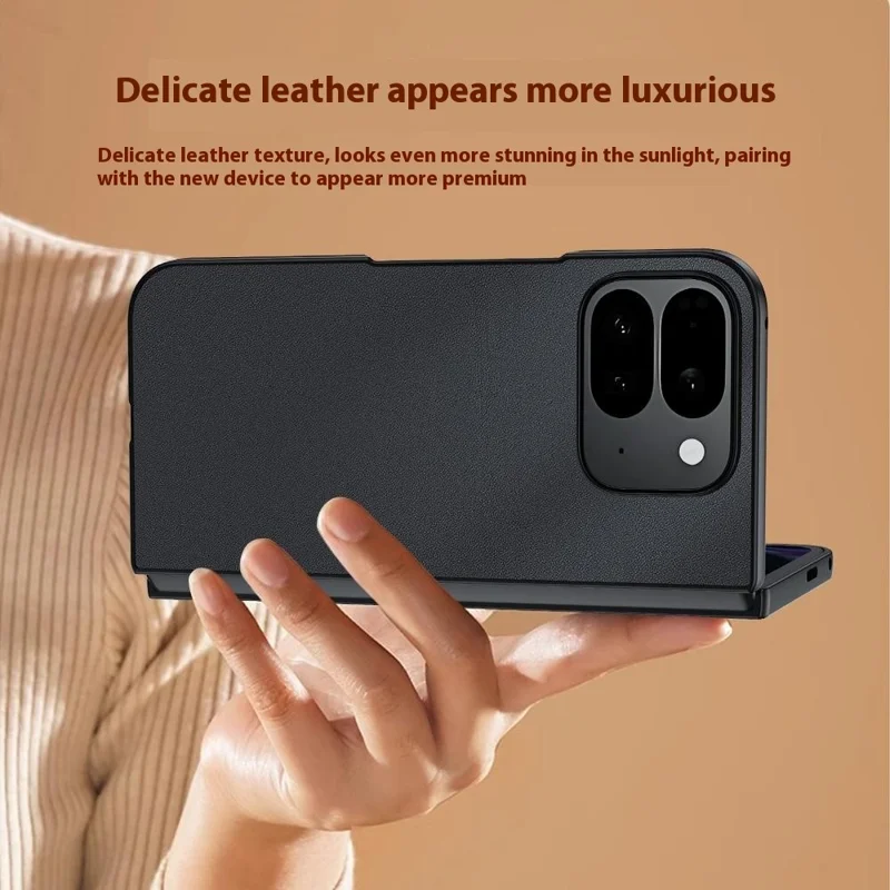 For Google Pixel 10 Pro Fold Case PU Leather Coated PC Anti-Drop Folding Phone Cover - Black