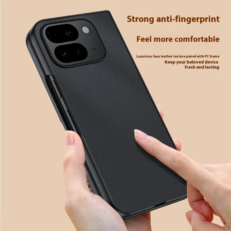 For Google Pixel 10 Pro Fold Case PU Leather Coated PC Anti-Drop Folding Phone Cover - Black