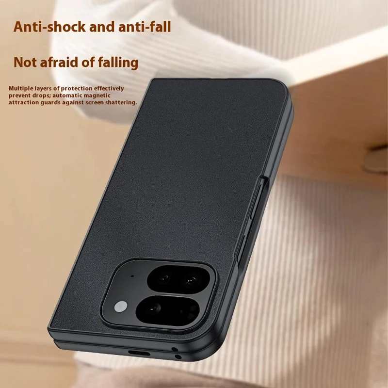 For Google Pixel 10 Pro Fold Case PU Leather Coated PC Anti-Drop Folding Phone Cover - Black