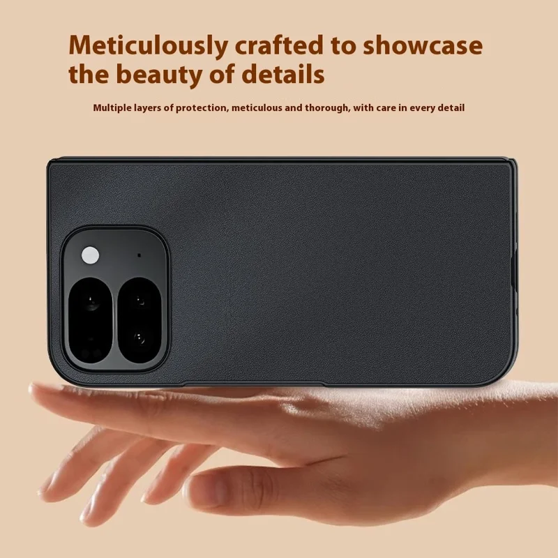 For Google Pixel 10 Pro Fold Case PU Leather Coated PC Anti-Drop Folding Phone Cover - Black