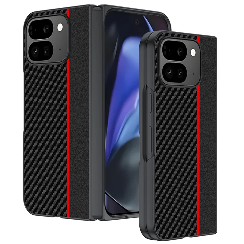For Google Pixel 10 Pro Fold Case Carbon Fiber Texture Leather + PC Anti-Drop Folding Phone Cover - Black / Red