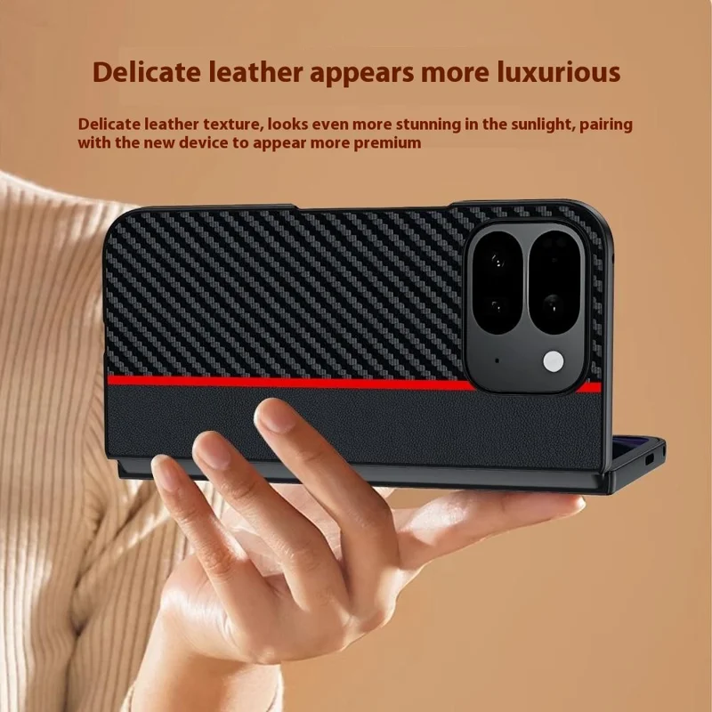 For Google Pixel 10 Pro Fold Case Carbon Fiber Texture Leather + PC Anti-Drop Folding Phone Cover - Black / Red