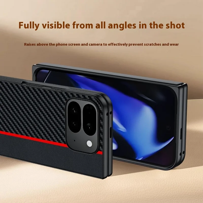 For Google Pixel 10 Pro Fold Case Carbon Fiber Texture Leather + PC Anti-Drop Folding Phone Cover - Black / Red