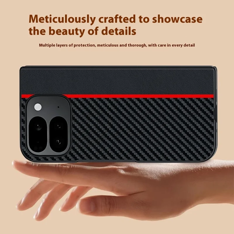 For Google Pixel 10 Pro Fold Case Carbon Fiber Texture Leather + PC Anti-Drop Folding Phone Cover - Black / Red