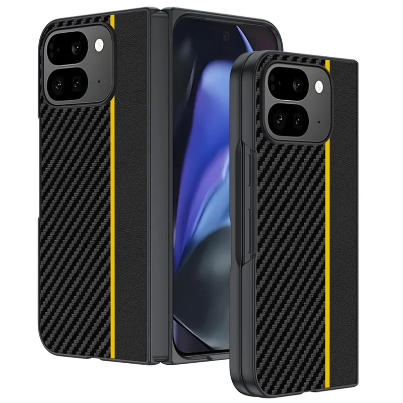 For Google Pixel 10 Pro Fold Case Carbon Fiber Texture Leather + PC Anti-Drop Folding Phone Cover - Black / Yellow