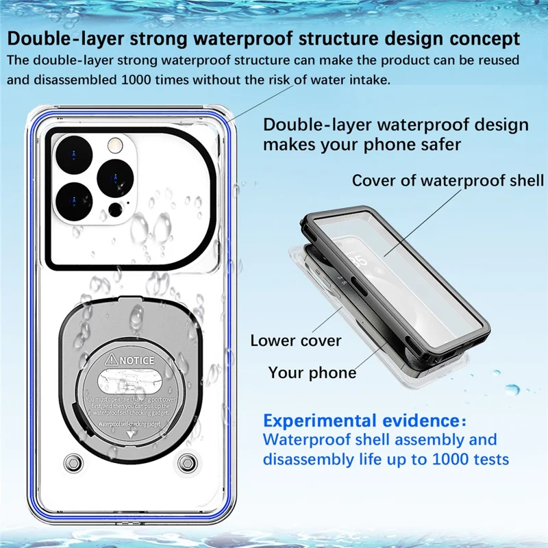Bulk Purchasing For iPhone 16 Pro Max IP68 Waterproof Case Underwater Touch Screen Phone Cover Dustproof Snowproof - Black