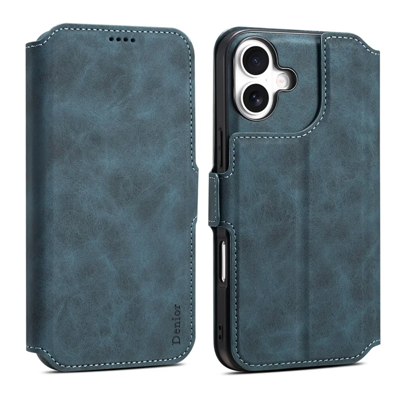 DENIOR B06 For iPhone 16 Case Magnetic Detachable Wallet Stand Leather + TPU Phone Cover - Blue