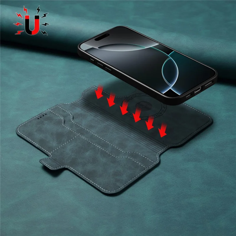 DENIOR B06 For iPhone 16 Case Magnetic Detachable Wallet Stand Leather + TPU Phone Cover - Blue