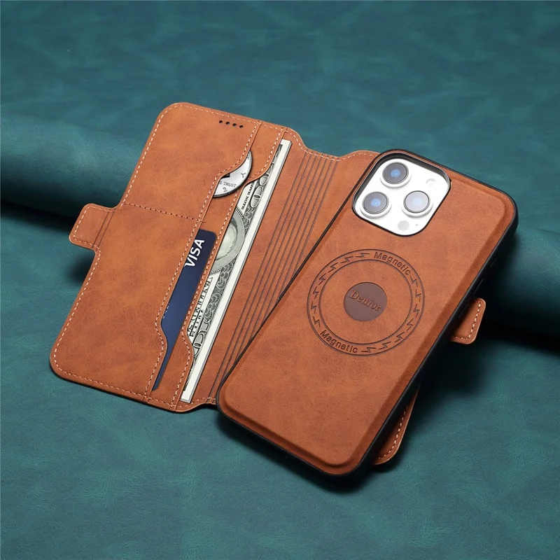 DENIOR B06 For iPhone 16 Pro Case Magnetic Detachable Wallet Stand Leather + TPU Phone Cover - Brown