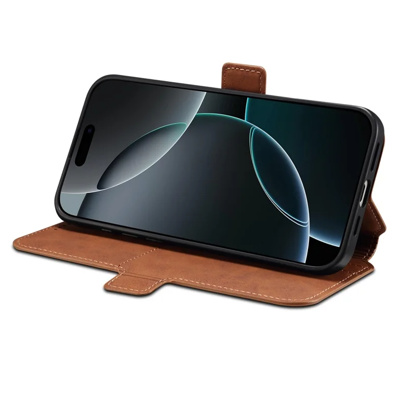 DENIOR B06 For iPhone 16 Pro Case Magnetic Detachable Wallet Stand Leather + TPU Phone Cover - Brown