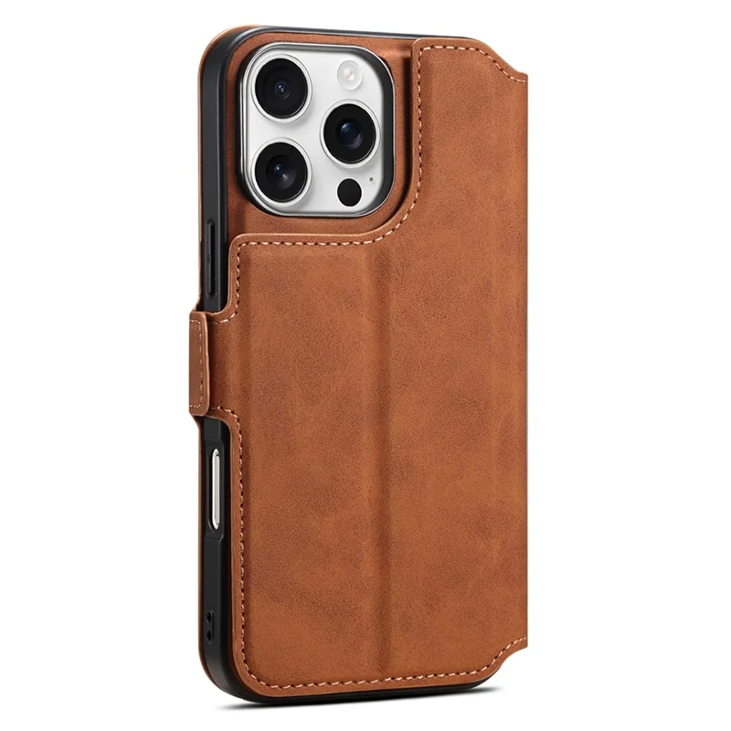DENIOR B06 For iPhone 16 Pro Case Magnetic Detachable Wallet Stand Leather + TPU Phone Cover - Brown