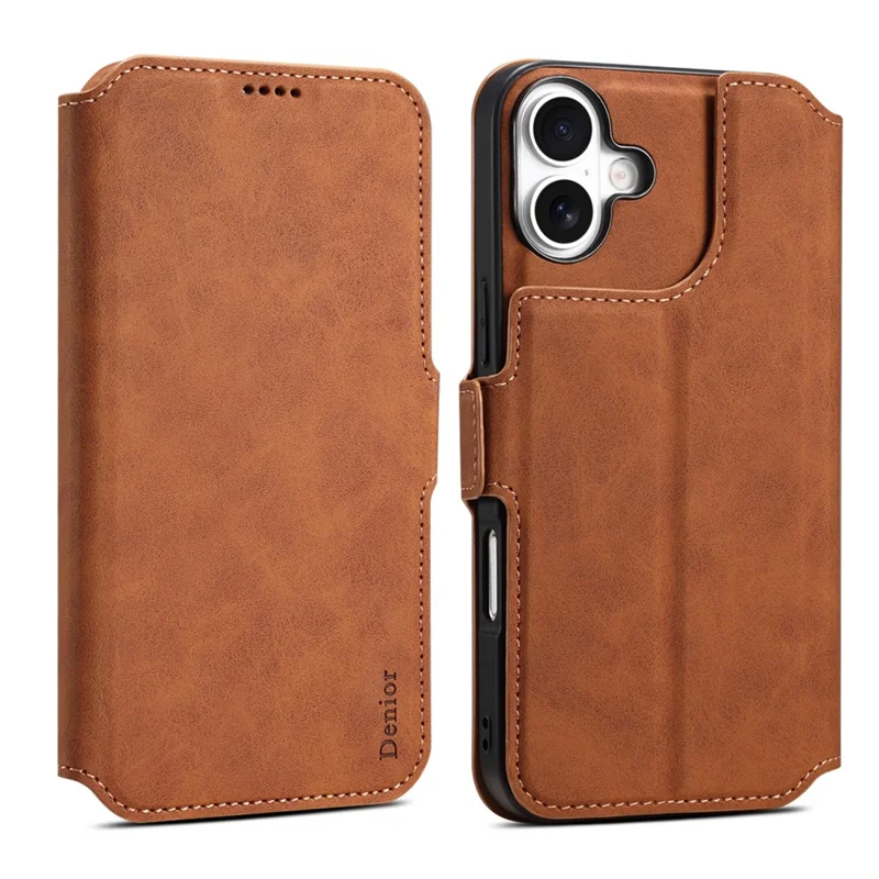 DENIOR B06 Capa para iPhone 16 Plus Carteira Magnética Destacável Suporte de Couro - Marrom
