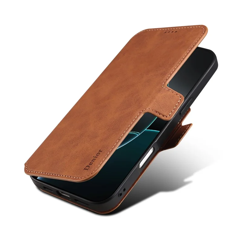DENIOR B06 Capa para iPhone 16 Plus Carteira Magnética Destacável Suporte de Couro - Marrom