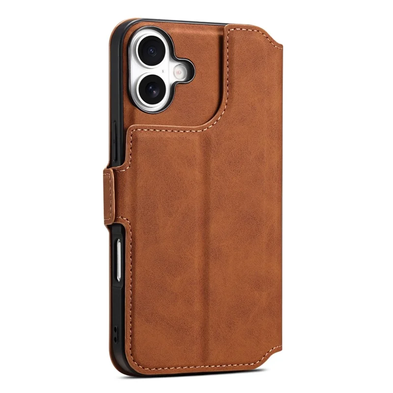 DENIOR B06 Capa para iPhone 16 Plus Carteira Magnética Destacável Suporte de Couro - Marrom