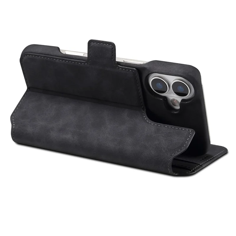 DENIOR B07 For iPhone 16 Case Leather + PC Magnetic Detachable Wallet Phone Cover - Black