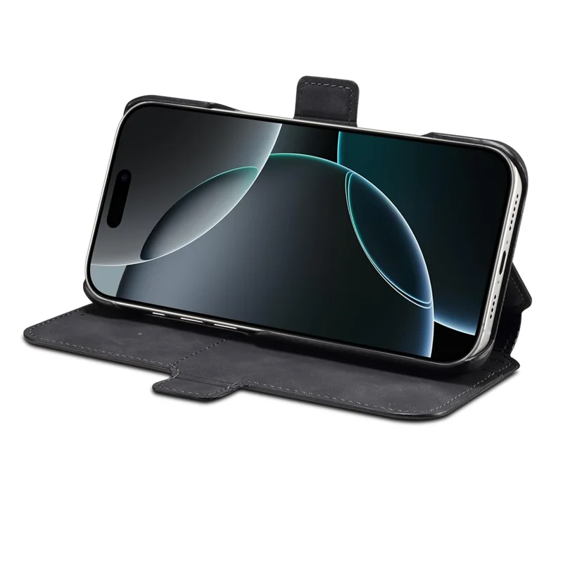 DENIOR B07 For iPhone 16 Case Leather + PC Magnetic Detachable Wallet Phone Cover - Black