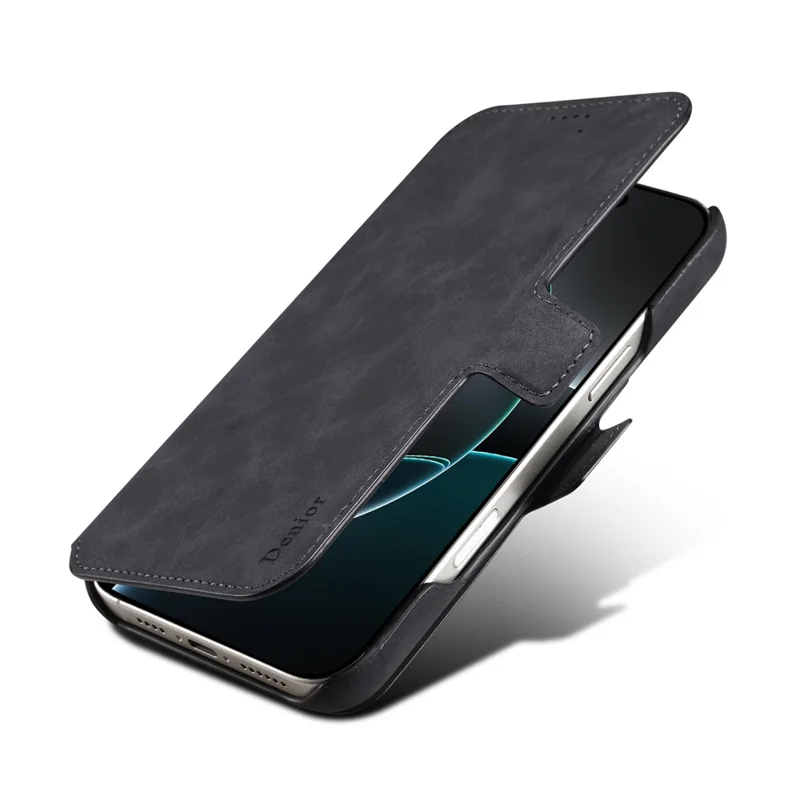 DENIOR B07 For iPhone 16 Case Leather + PC Magnetic Detachable Wallet Phone Cover - Black