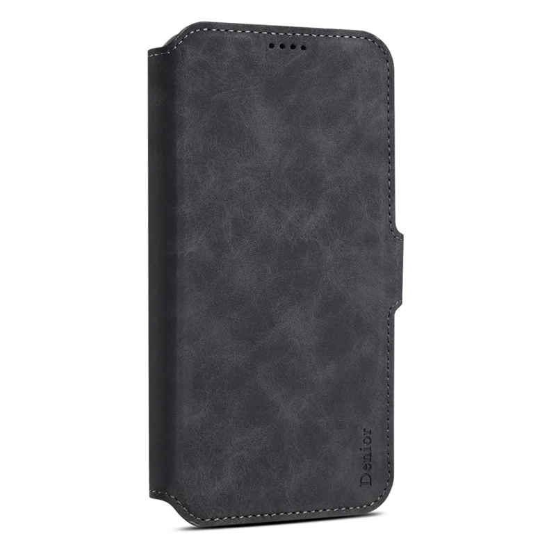 DENIOR B07 For iPhone 16 Case Leather + PC Magnetic Detachable Wallet Phone Cover - Black