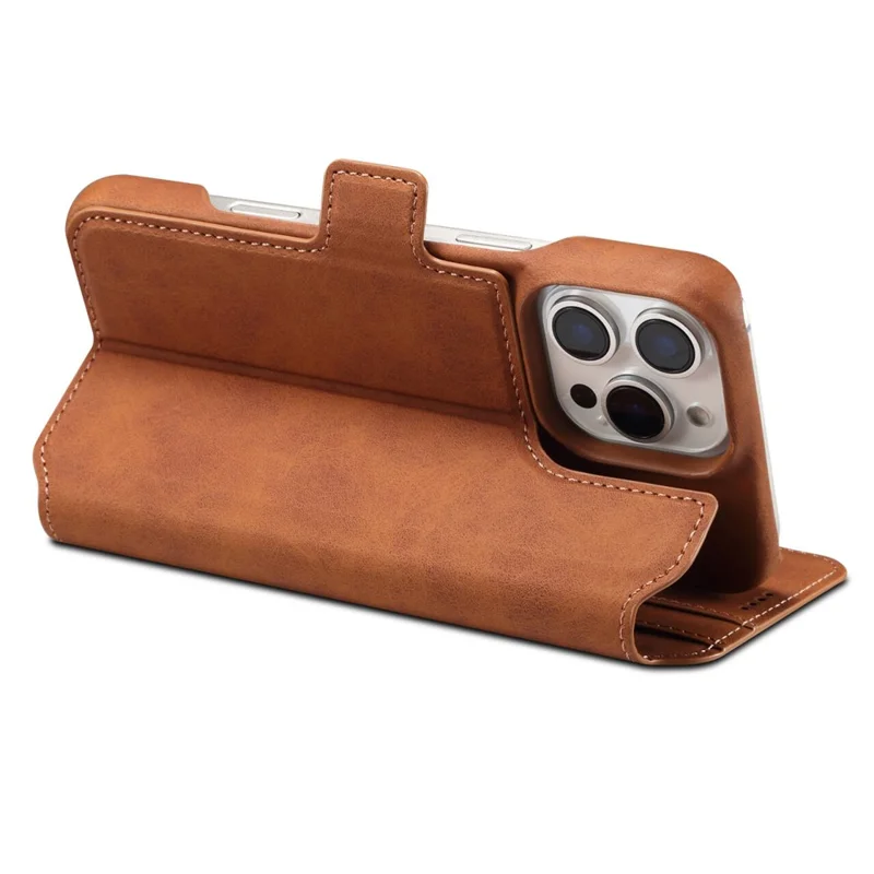 DENIOR B07 For iPhone 16 Pro Case Leather + PC Magnetic Detachable Wallet Phone Cover - Brown