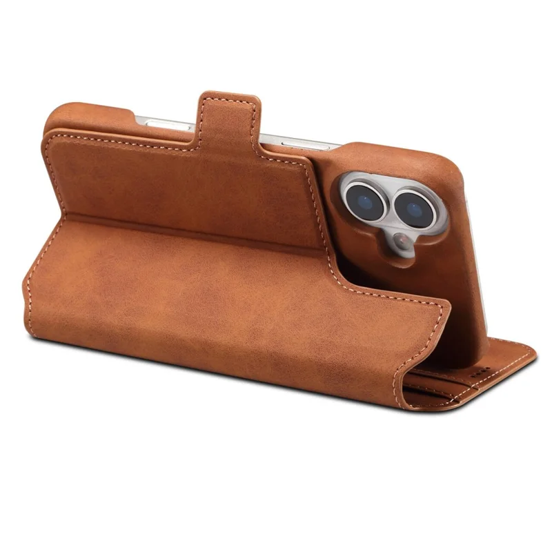 DENIOR B07 For iPhone 16 Plus Case Leather + PC Magnetic Detachable Wallet Phone Cover - Brown