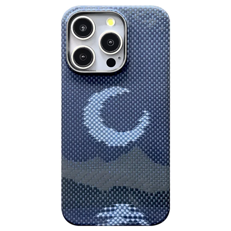 For iPhone 15 Pro Max Magnetic Case Precise Cutouts Aramid Fiber Phone Cover with Metal Lens Frame - Moon