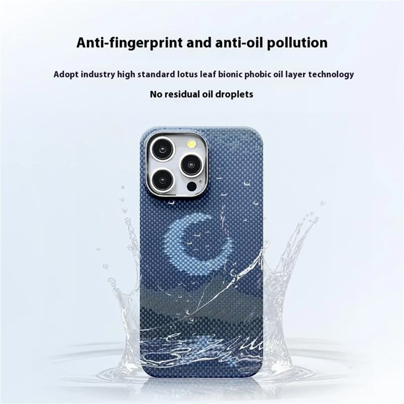 For iPhone 15 Pro Max Magnetic Case Precise Cutouts Aramid Fiber Phone Cover with Metal Lens Frame - Moon