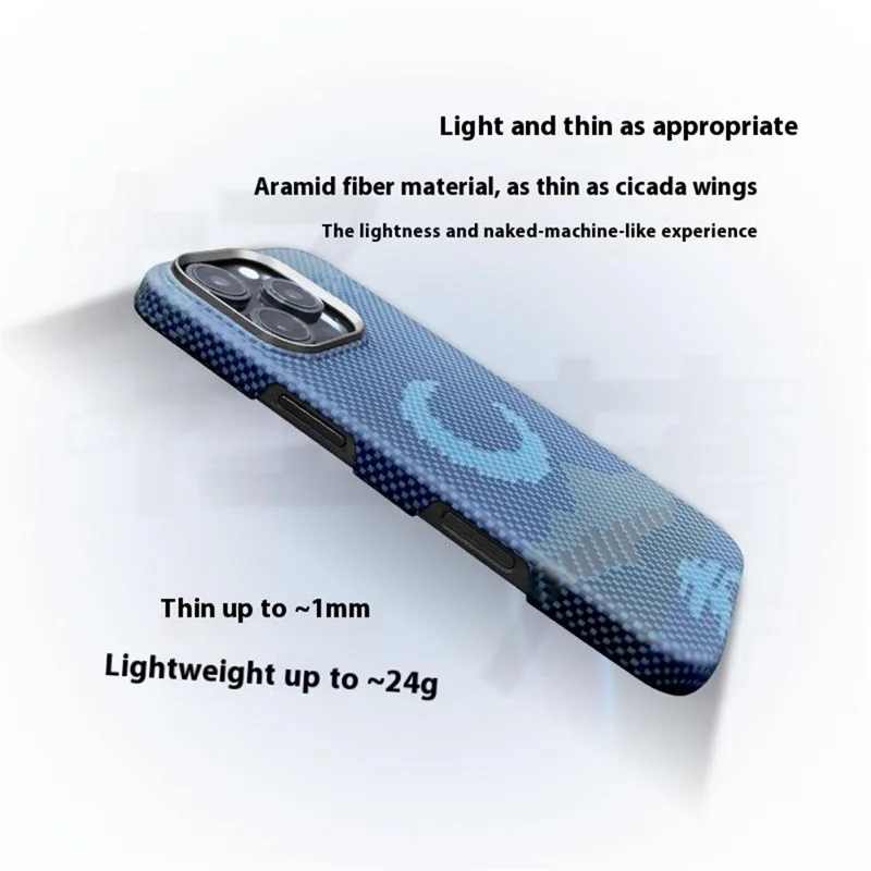 For iPhone 15 Pro Max Magnetic Case Precise Cutouts Aramid Fiber Phone Cover with Metal Lens Frame - Moon