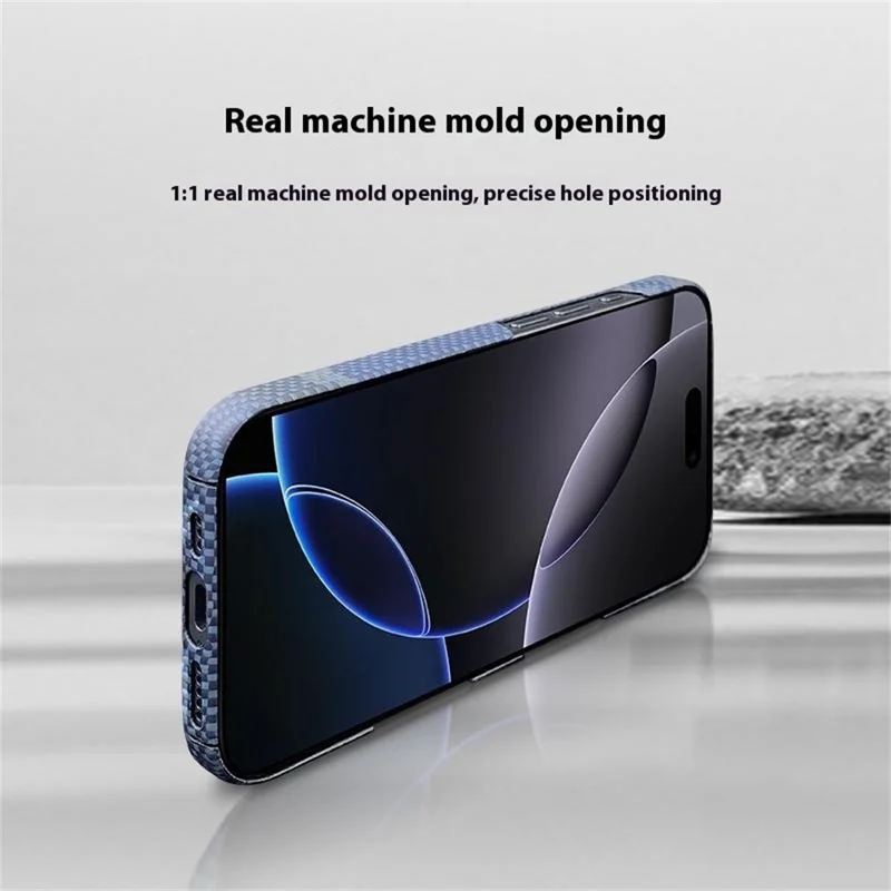 For iPhone 15 Pro Max Magnetic Case Precise Cutouts Aramid Fiber Phone Cover with Metal Lens Frame - Moon