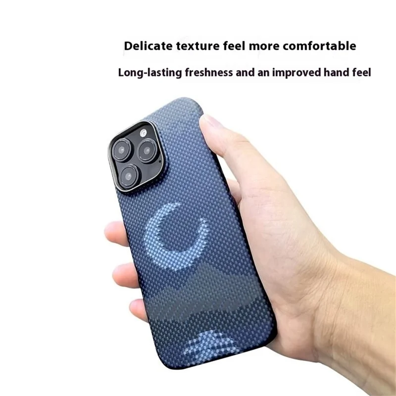 For iPhone 15 Pro Max Magnetic Case Precise Cutouts Aramid Fiber Phone Cover with Metal Lens Frame - Moon