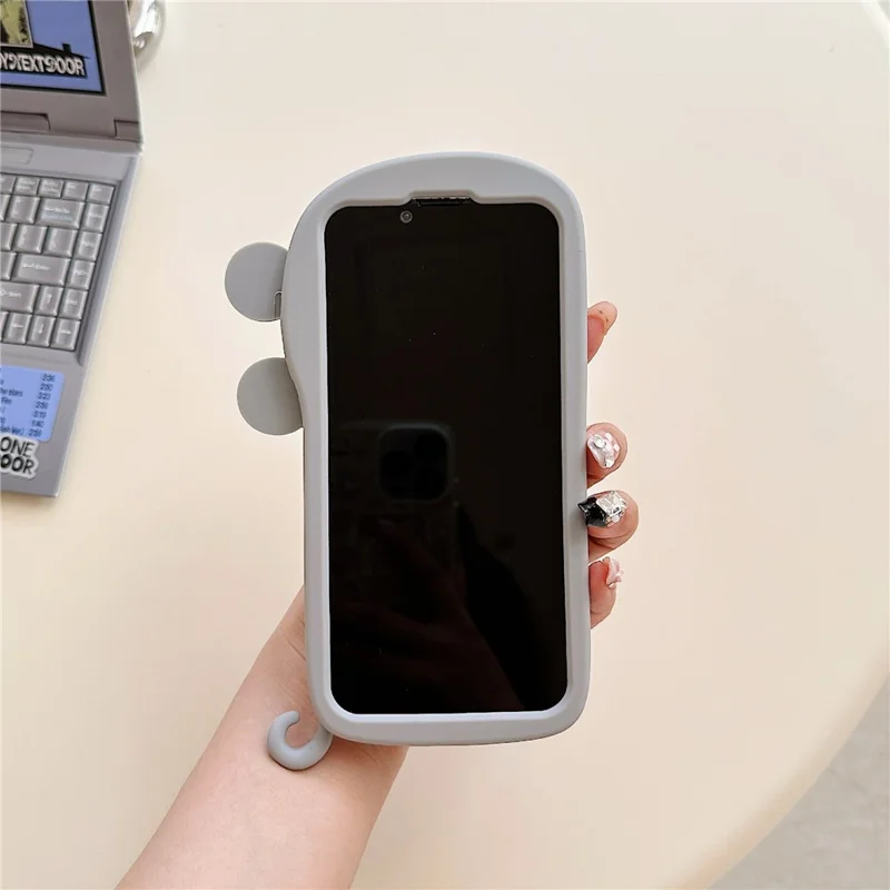 For iPhone 15 Silicone Case Cute Rat and Rat Poison Design Lens Cover Kickstand Phone Back Cover