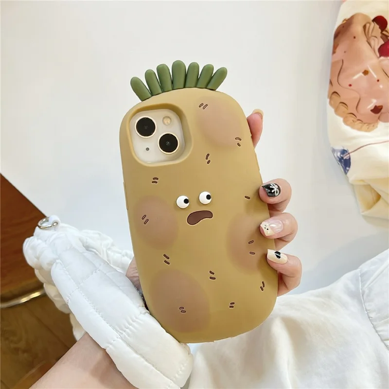 For iPhone 15 Silicone Case Cute Funny Potato Design Shockproof Phone Back Cover