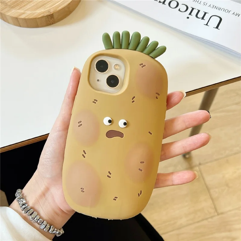 For iPhone 15 Silicone Case Cute Funny Potato Design Shockproof Phone Back Cover
