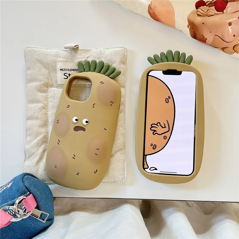 For iPhone 15 Silicone Case Cute Funny Potato Design Shockproof Phone Back Cover
