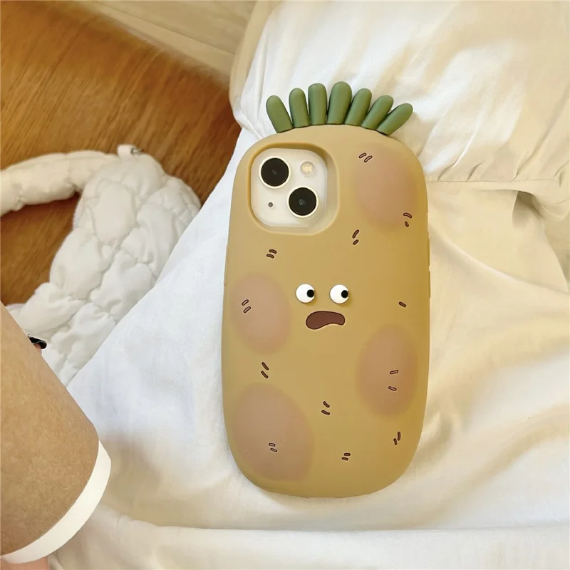 For iPhone 15 Silicone Case Cute Funny Potato Design Shockproof Phone Back Cover