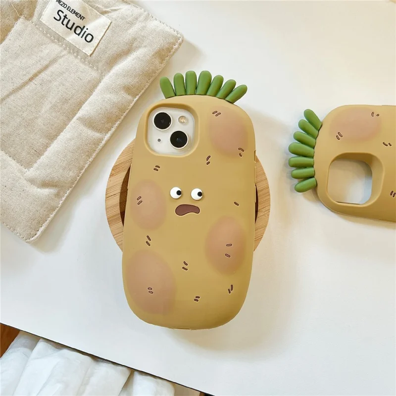For iPhone 15 Silicone Case Cute Funny Potato Design Shockproof Phone Back Cover