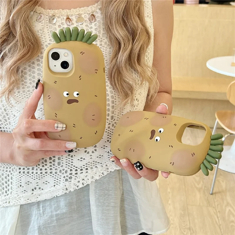 For iPhone 15 Silicone Case Cute Funny Potato Design Shockproof Phone Back Cover